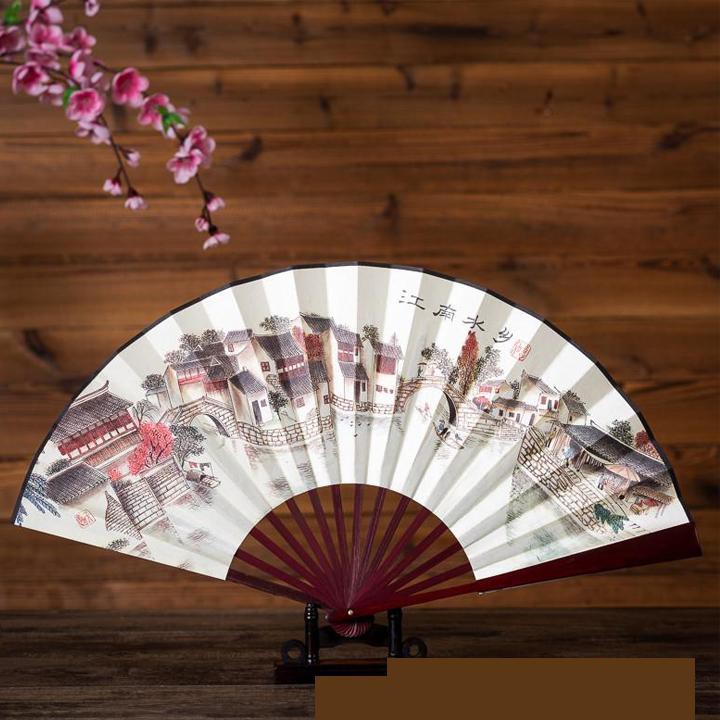 Quạt cổ trang cầm tay NÚI XA 31CM múa quạt quà tặng trưng bày