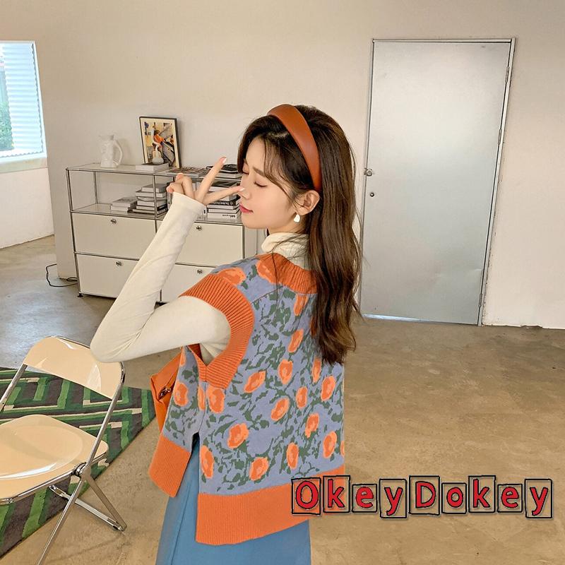 Áo Dệt Kim Sát Nách Dáng Rộng Cổ Chữ V Xẻ Tà In Họa Tiết Hoa Thời Trang Mùa Xuân Cho Nữ