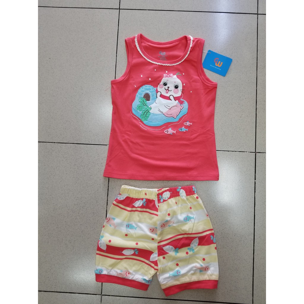 Bộ thun bé gái mùa hè thêu hêu Mèo câu cá