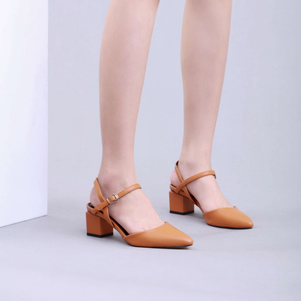Giày Cao Gót 5cm Bít Mũi Quai Hậu Màu Nâu P125