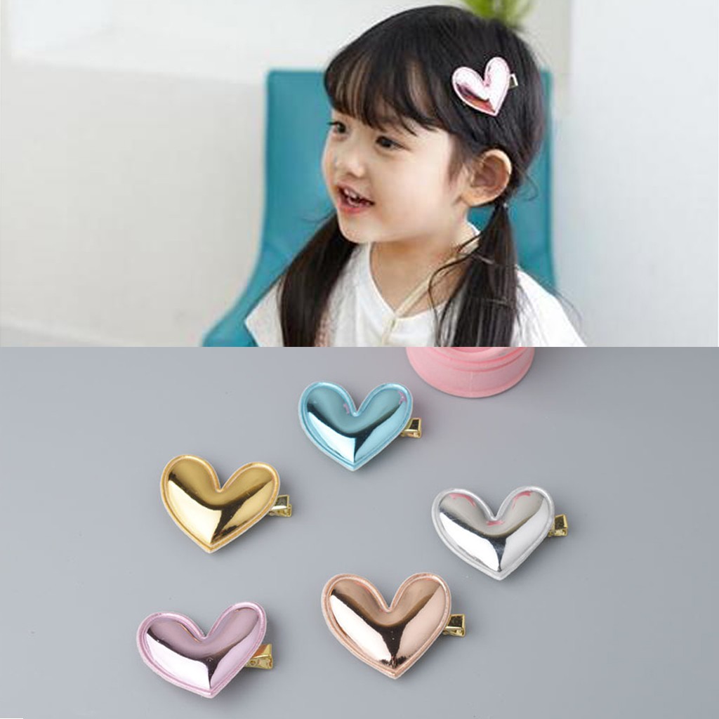 Set 4 kẹp tóc trái tim đính sequin lấp lánh dễ thương dành cho các bé