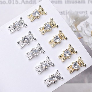 CẶP Charm Gấu Đá Ôm Tim Đá Trắng Cao Cấp Đính Móng