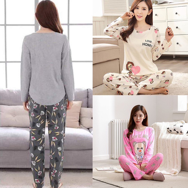 Bộ Đồ Ngủ Tay Dài In Hình Hoạt Hình Dễ Thương