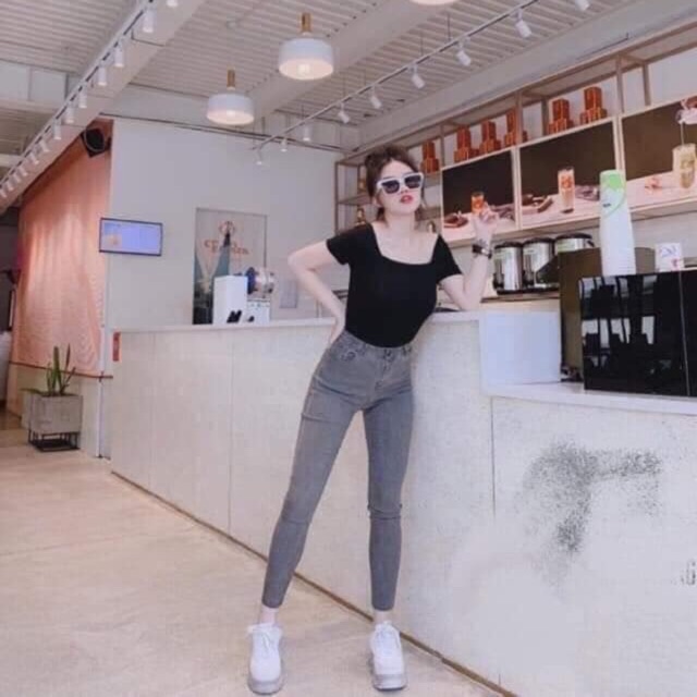 Quần bò giấy cạp cao