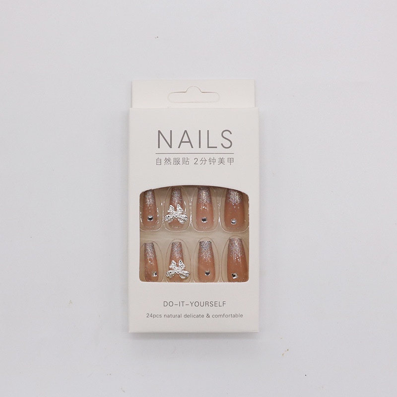 Móng Tay Giả Đính Nơ Hình Gấu Dễ Thương/Móng Tay Giả 3d / Móng Tay Giả Kèm Keo Móng Dài/ nơ kèm keo dán dễ thương xinh xắn