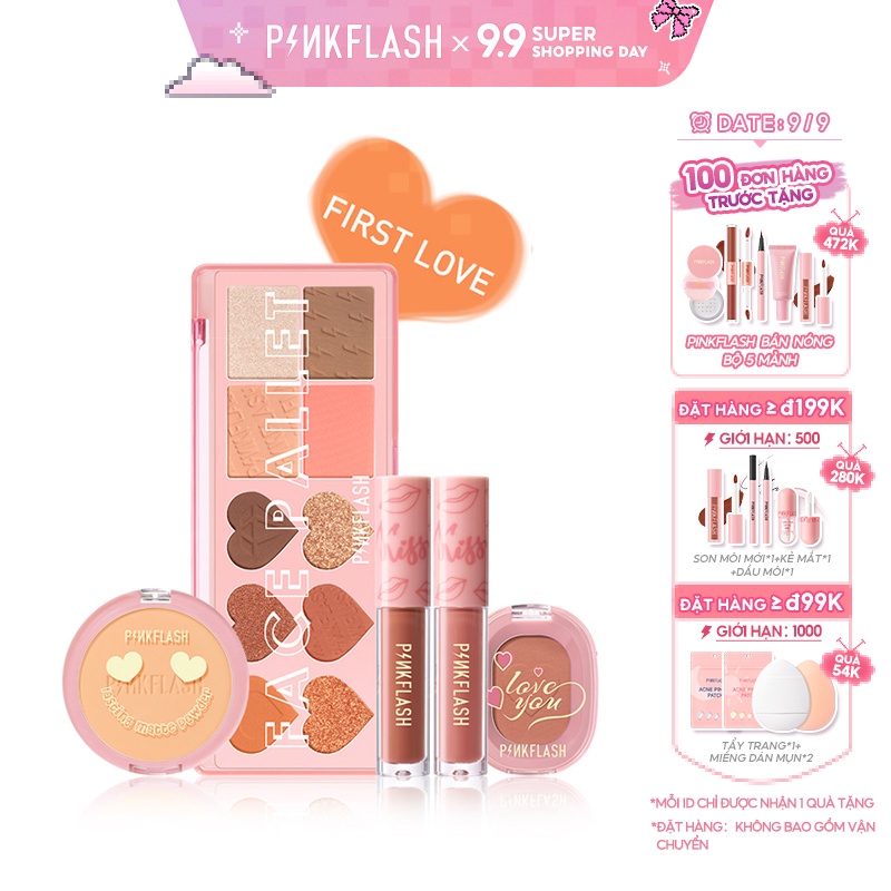 PINKFLASH Bộ trang điểm phiên bản đặc biệt với phấn mắt mờ son môi Phấn má kiềm dầu