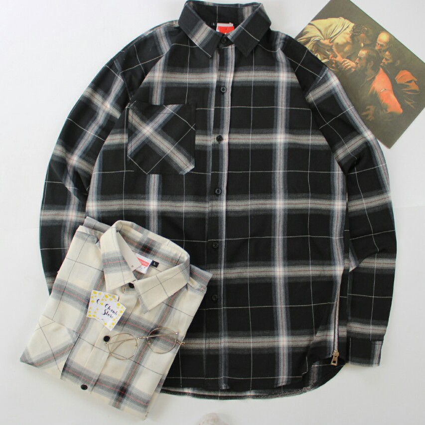 Áo sơ mi Flannel Zip sườn