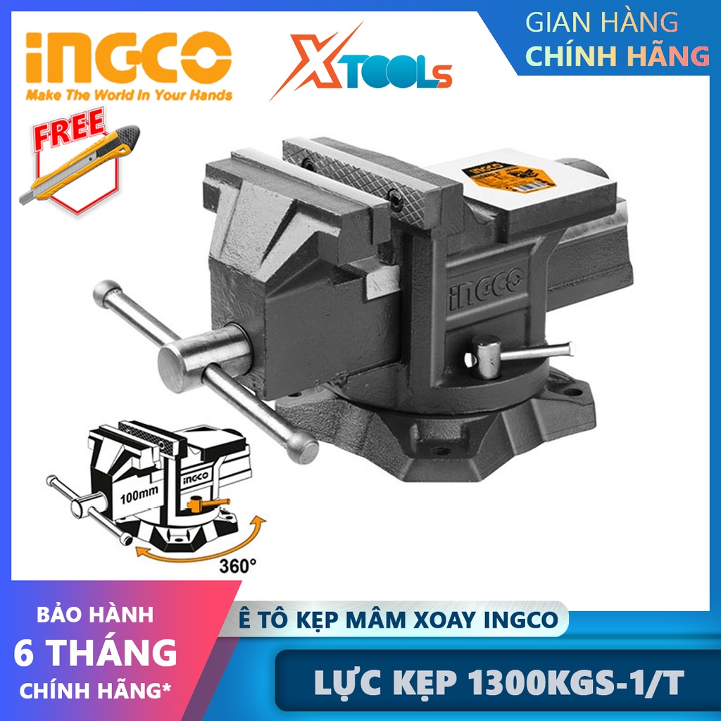 Ê tô kẹp INGCO HBV084 | ê tô kẹp mâm xoay đế xoay 4 inch, trọng lượng 6.7kg, lực kẹp 1300kgs giữ chặt ống thép, thanh th