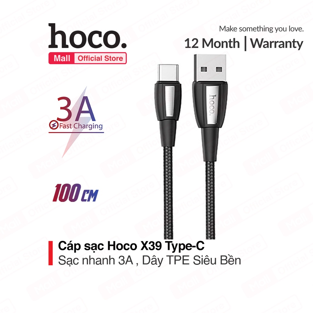 Cáp sạc nhanh 3A Hoco X39 Type-C dây TPE siêu bền dài 100CM cho Android