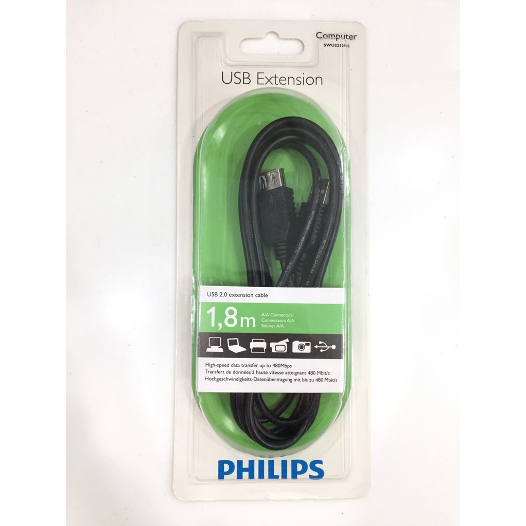 Cáp usb nd Philips 2.0 (1.8m) SWU2212/10 , Cáp usb nối dài 2.0 Philips 1.8m SWu2210/10