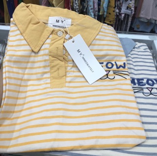 Áo thun kẻ sọc có cổ thêu cute