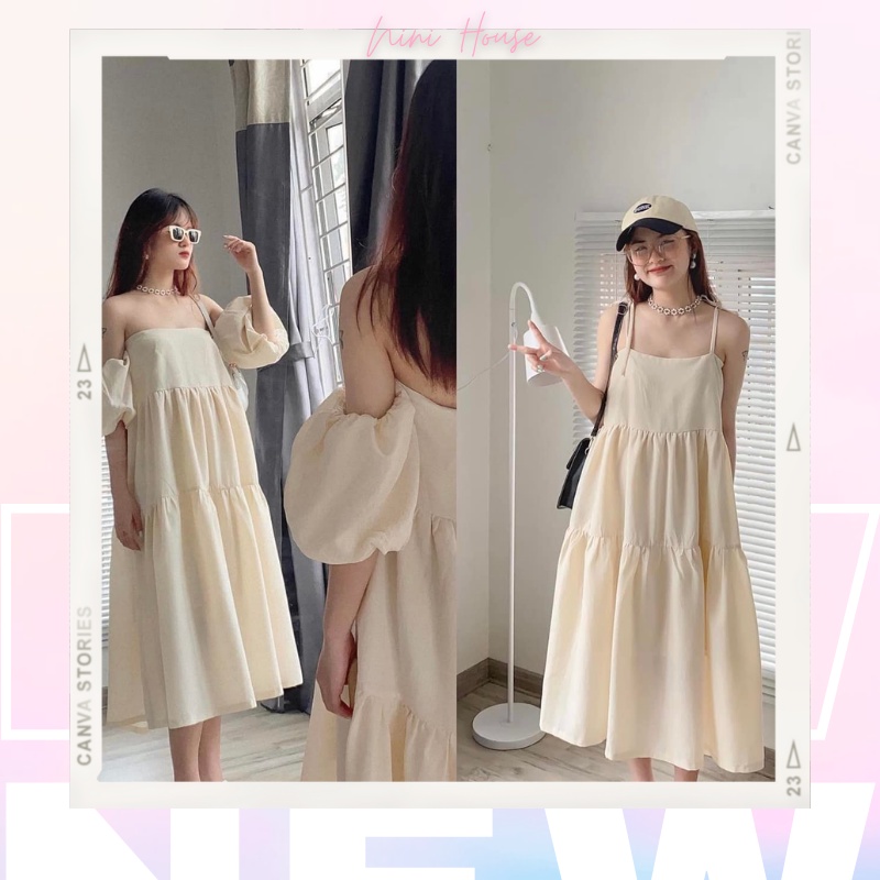 Đầm - Váy babydoll hai dây mặc được ba kiểu