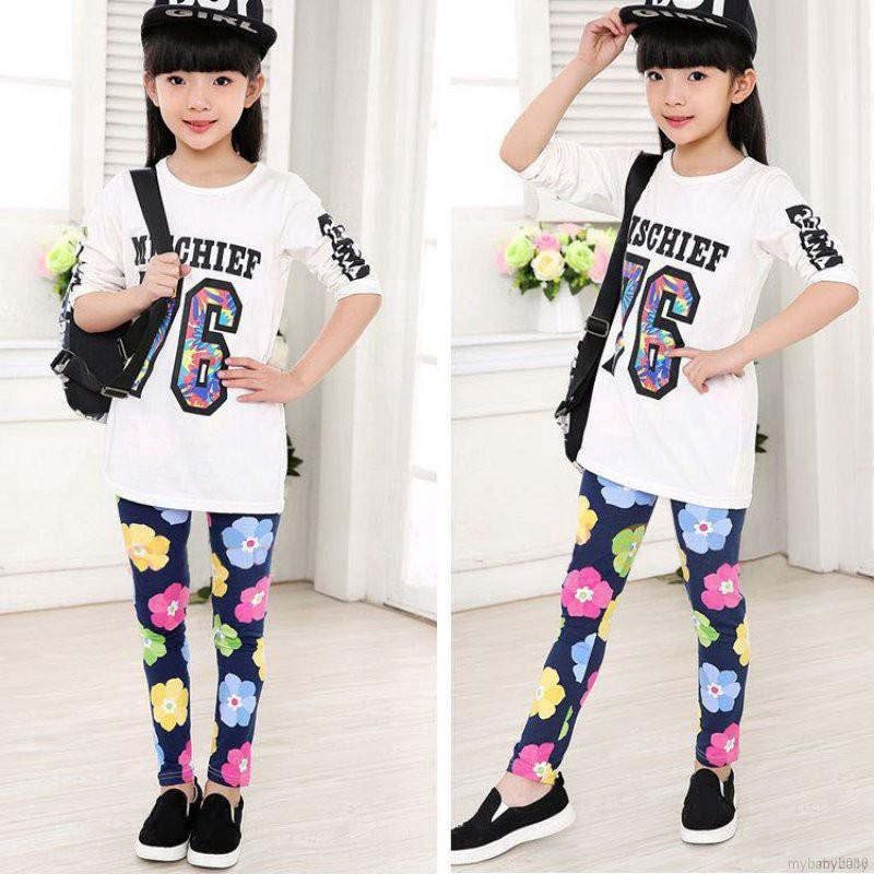 Quần Legging ôm chân thoải mái họa tiết hoa xinh xắn cho bé gái