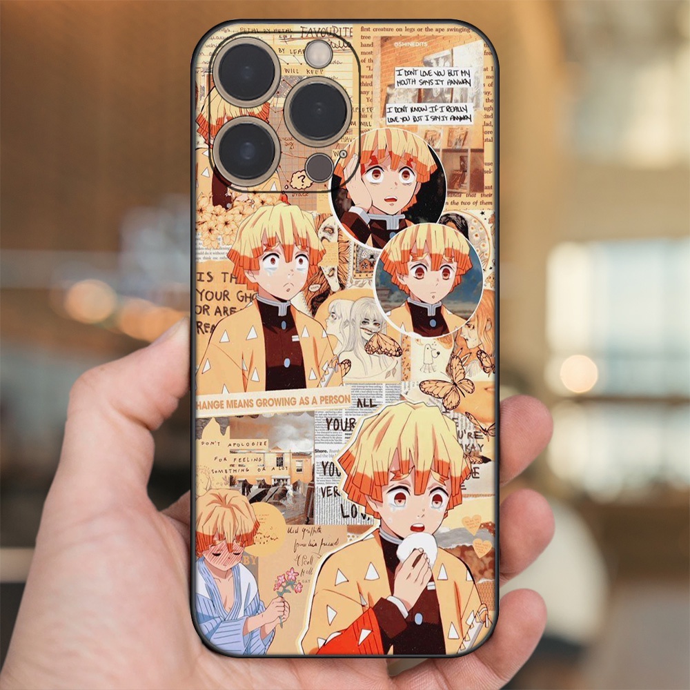 Ốp lưng iPhone 13 Pro dẻo đen cạnh vuông in hình Zenitsu Kimetsu no Yaiba