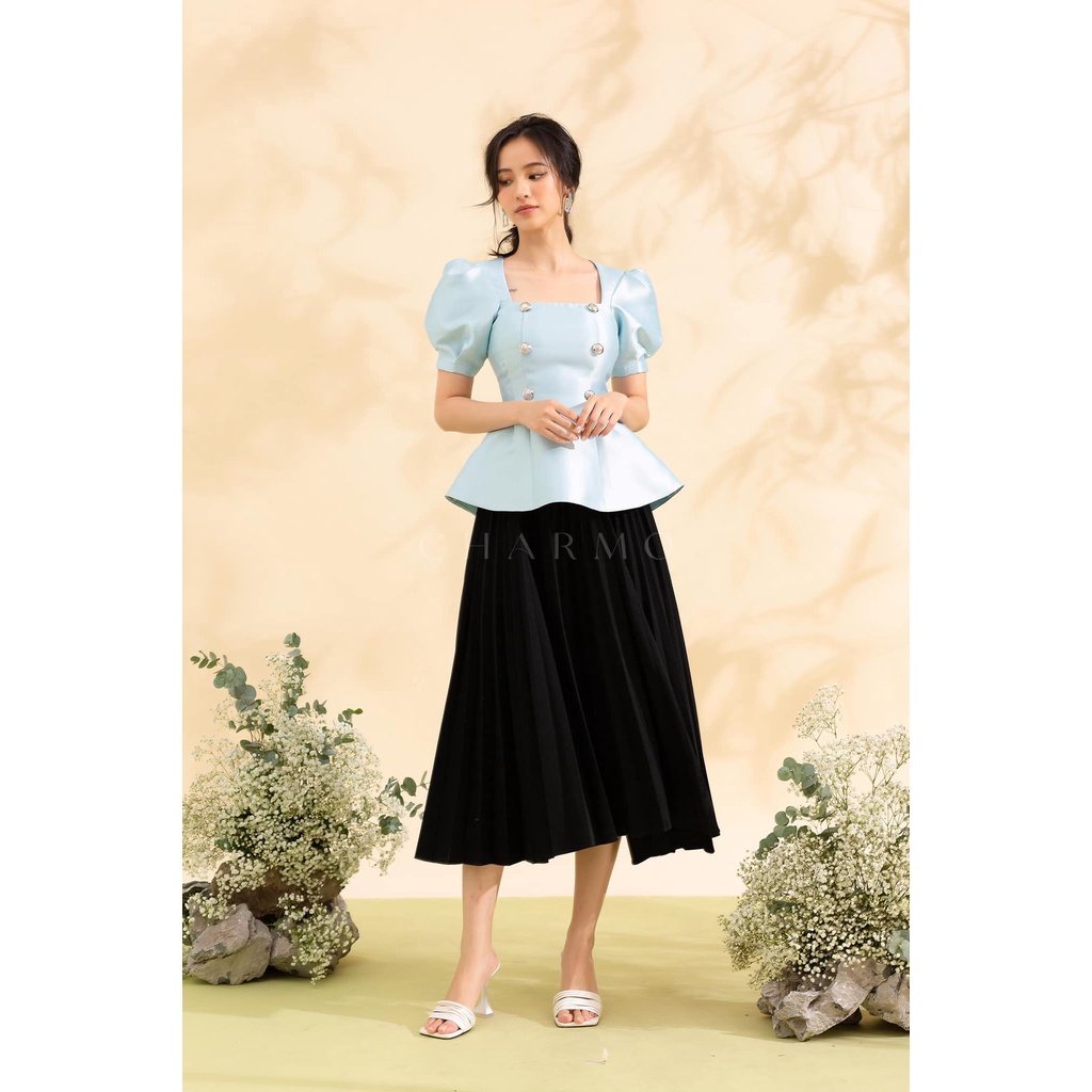 Chân váy xếp li CHARMO dáng dài bảng lưng và xếp li được cải tiến chất lụa mịn Pleated Wide Skirt