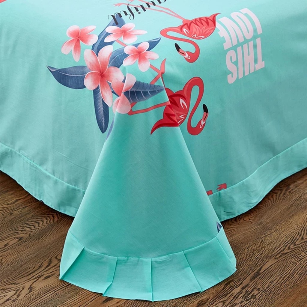 Bộ vỏ chăn ga gối cotton 100% (Hạc Xanh)