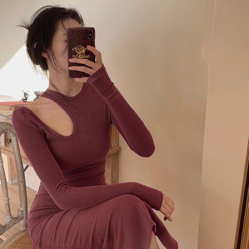 Váy body nữ cổ tròn khoét vai quyến rũ mặc tôn dáng/ Váy dài tay mặc thu đông 2 màu trẻ trung cá tính_xuongmaythuhien | BigBuy360 - bigbuy360.vn