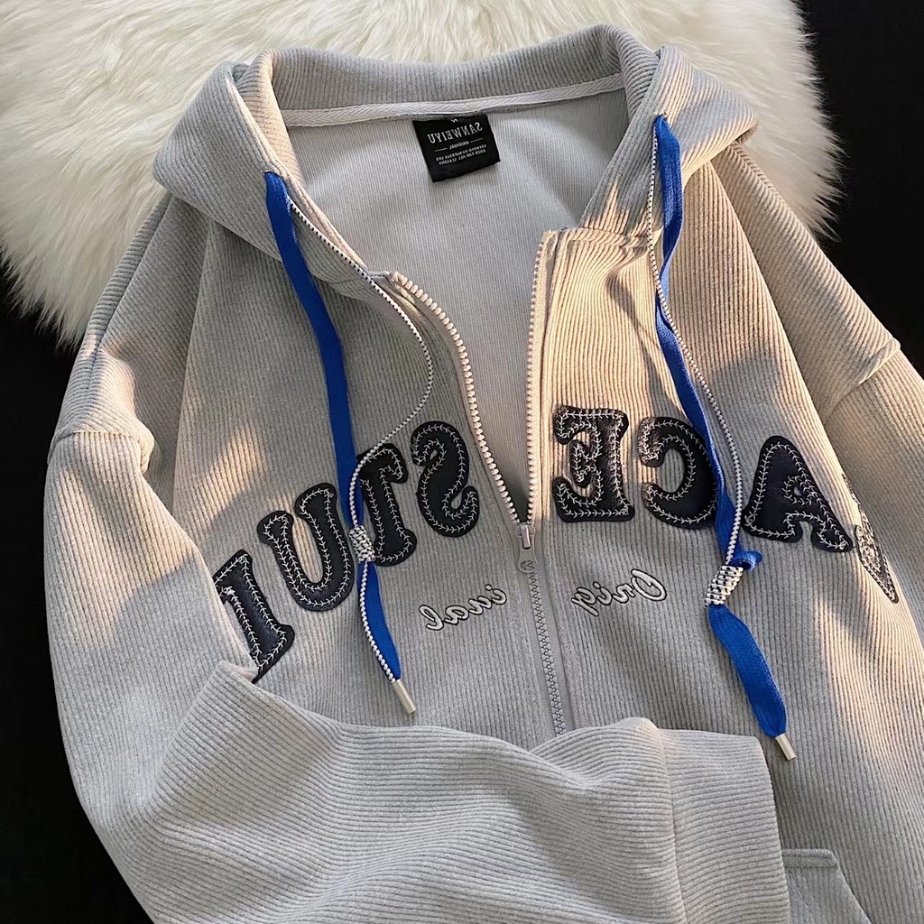Áo hoodie nam nữ có khóa kéo thêu chữ dơn giản thời trang phong cách Hàn Quốc cho nam tay dài hoodie áo hoodie nữ form rộng Áo khoác gió hoodie zip