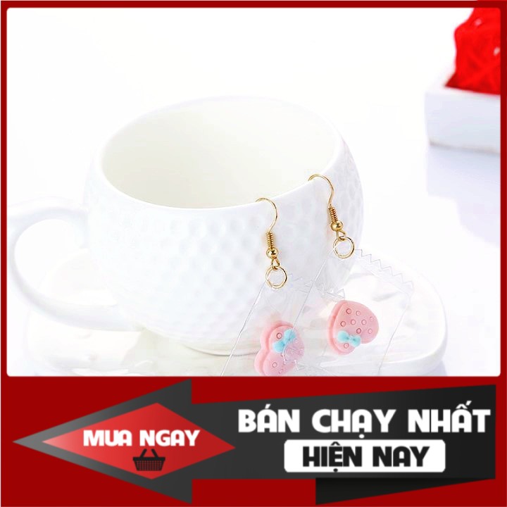 Bông tai nhựa viên kẹo trái tim chấm bi gắn nơ dễ thương thời trang [Mây Collection - Mùa Hè Rực Rỡ] (hồng)