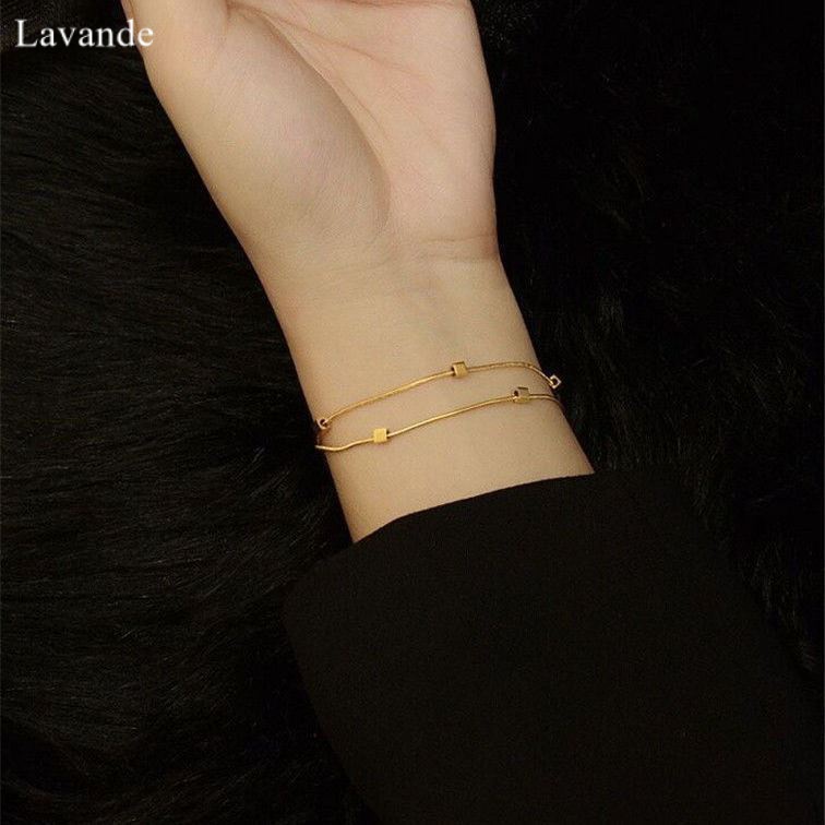LAVANDE Vòng Đeo Tay Bằng Thép Titan Mạ Vàng 18K Hai Lớp Thiết Kế Đơn Giản Sang Trọng Cho Nữ CRMU