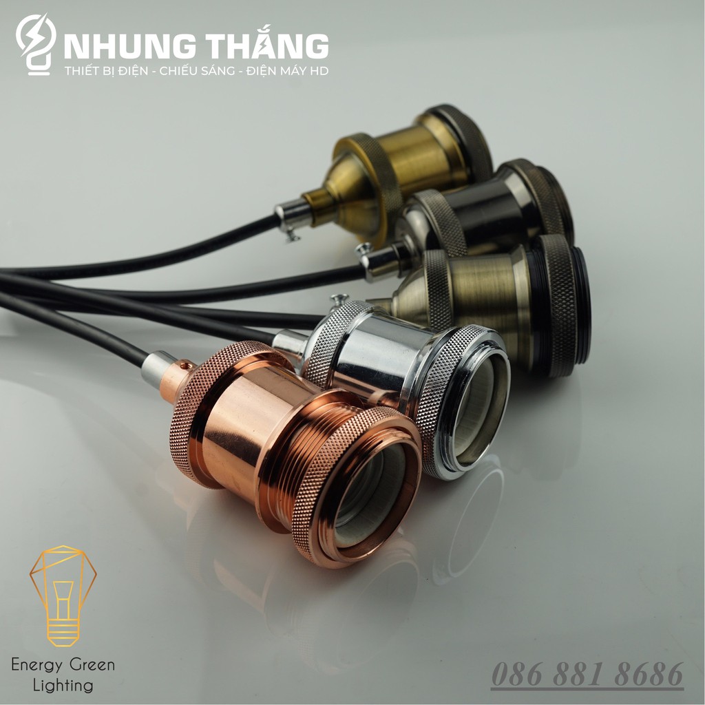 [Nhiều mẫu】Đui đèn đồng cao cấp thả trang trí MX23 không bóng - kèm dây đui và đế bắt trần - decor vintage BH 1 năm