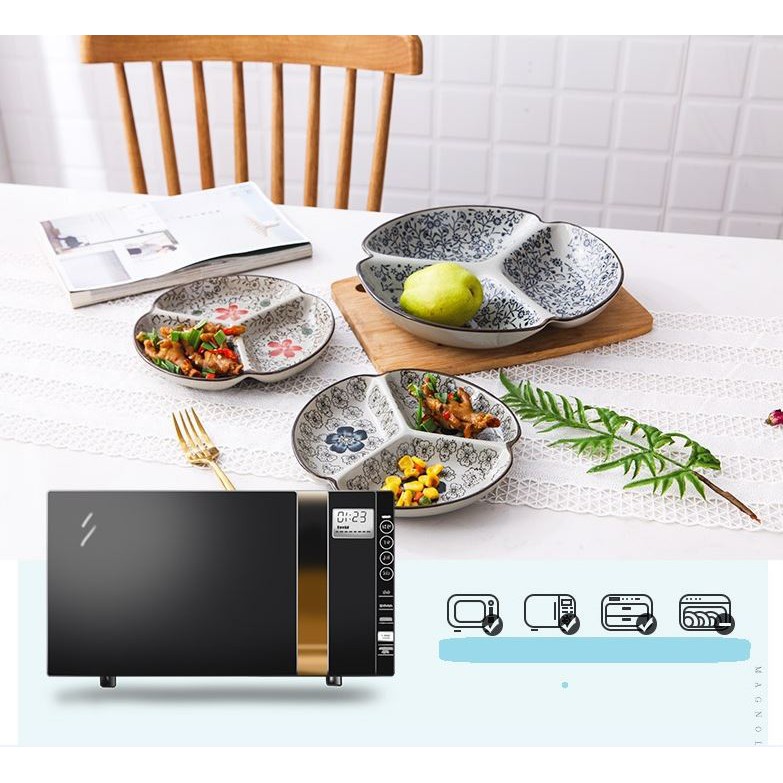 Đĩa Sứ nhiều ngăn, Tráng men họa tiết cao cấp Phong cách NHẬT BẢN