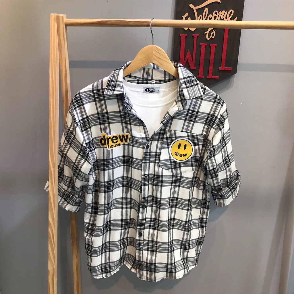 COMBO FLANNEL SƠ MI CARO TRẮNG SỌC IN Drew CỰC CHẤT