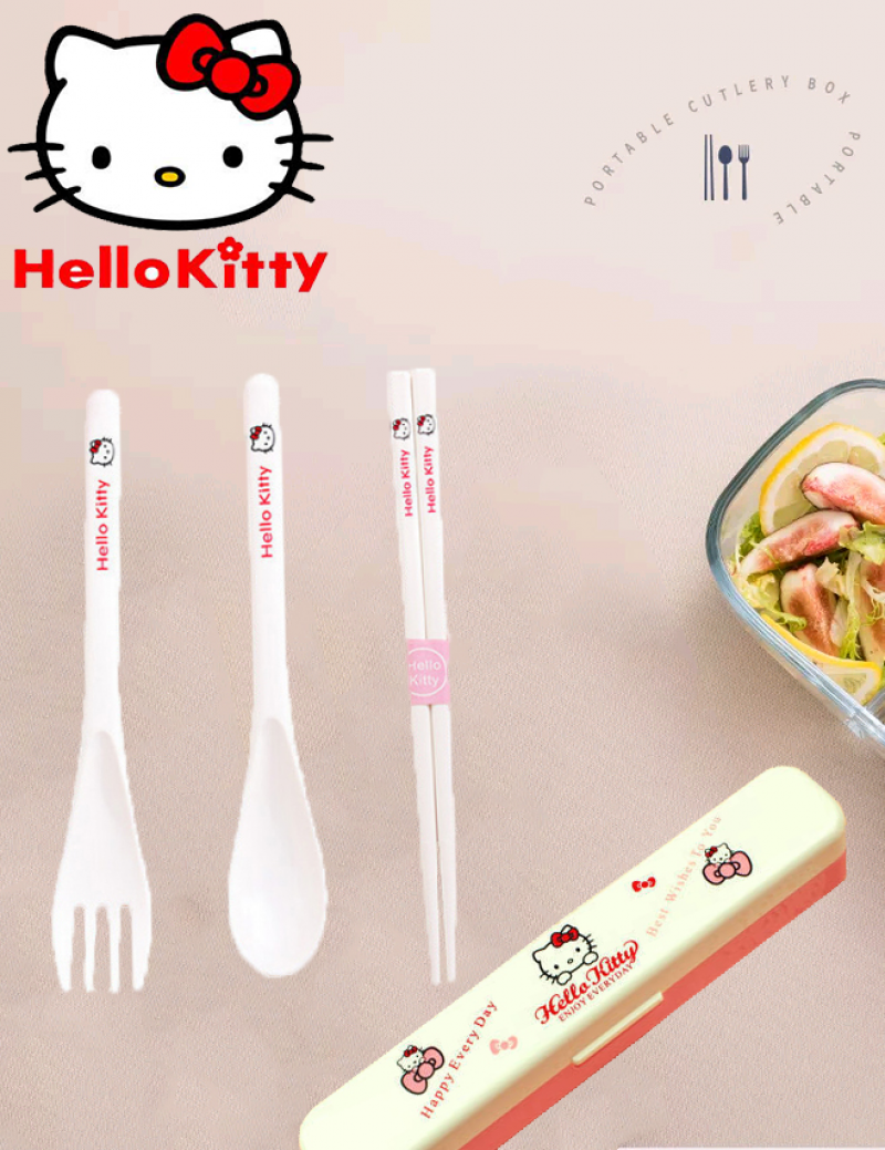 Bộ Muỗng Nĩa Đũa Hình Hello Kitty Cho Bé