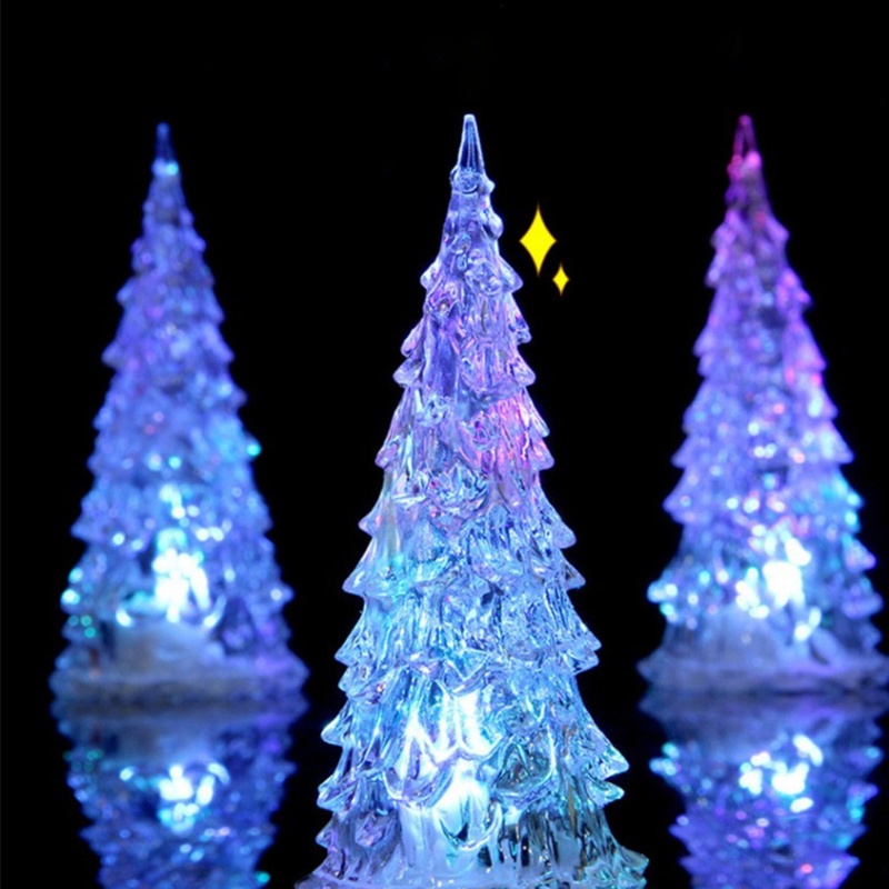 Cây thông noel mini bằng acrylic có đèn LED thay đổi màu sắc độc đáo trang trí bàn làm việc