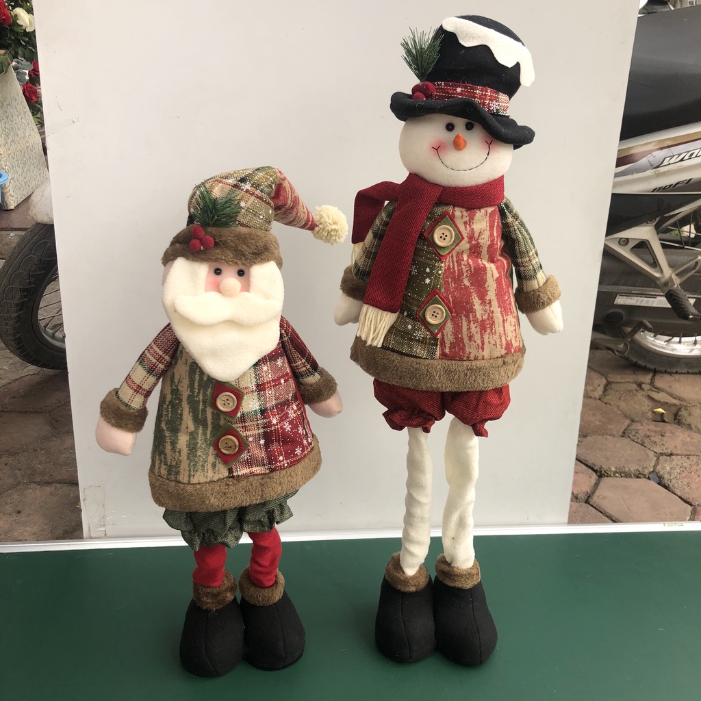 Cặp người tuyết ông già Noel kéo dài chân cao 80cm trang trí Giáng Sinh Noel
