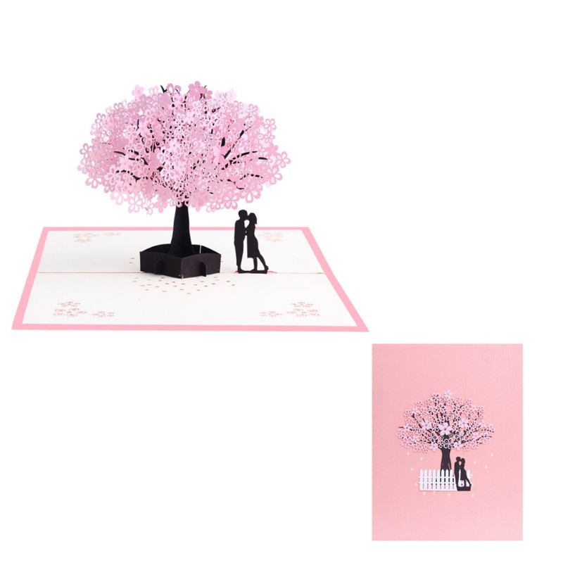 ✿ 3D Pop Up Cherry Blossoms Greeting Card Christmas Birthday New Year Invitation