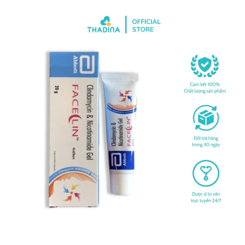 Faceclin gel (20g) kem chấm mụn 4 niacinamide và clin.damyci của