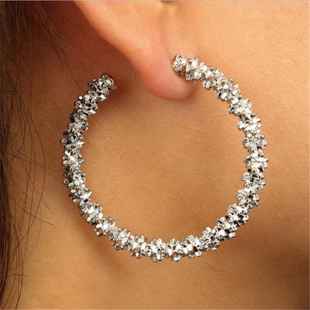fashion woman Hyperbole Opening circle ear hoop gold silver dangle jewelry gift