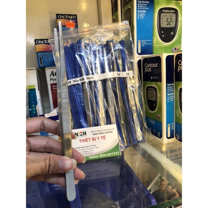 Nhíp y tế, phẫu tích y tế đầu tù không mấu, Nỉa thẳng có răng không mấu Pakistan size 14,16,18,20,25,30cm