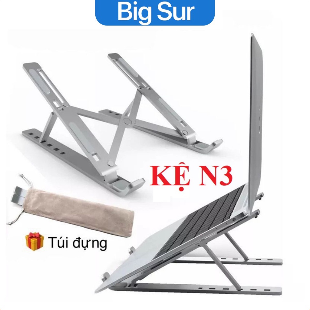 Giá Đỡ Laptop Nhôm N3 Gấp Gọn Tản Nhiệt Macbook Laptop 14 inch, 15.6 inch, 17 inch, 13 inch điều chỉnh cao rộng 7 cấp độ