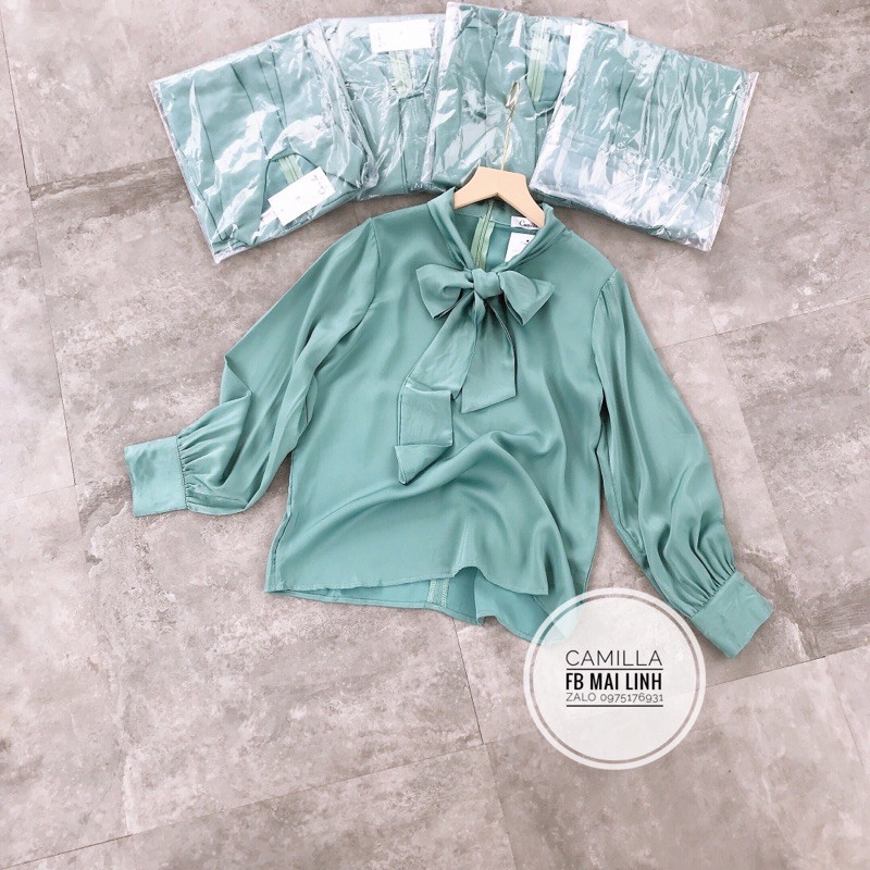 ⚡️LỤA MỀM⚡️Áo sơ mi lụa xanh cổ nơ | BigBuy360 - bigbuy360.vn