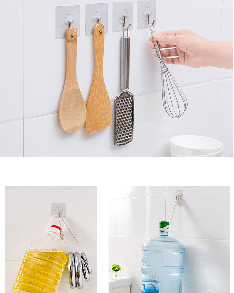Set 3 móc treo đồ dán tường nhà tắm / nhà bếp trong suốt không để lại dấu vết