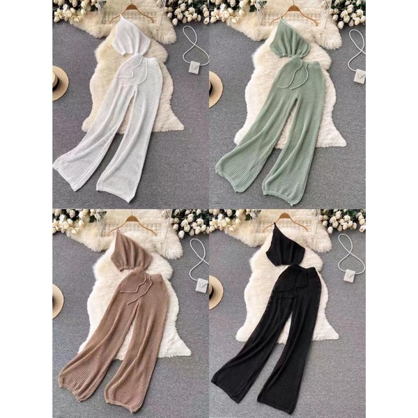 Set ren lưới quần dài áo bra lưới lệch vai mới QC cực hot