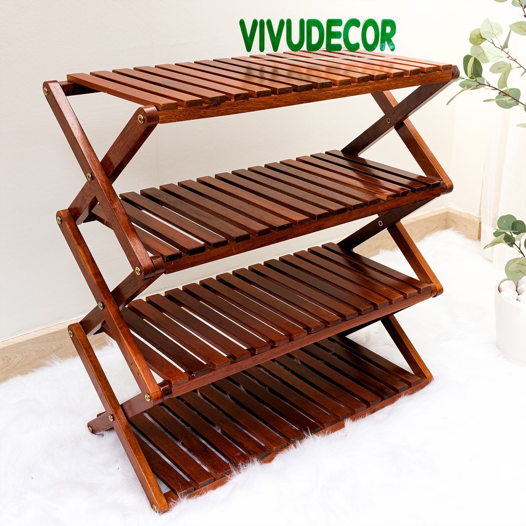 Kệ Để Giày Vivudecor 100% Gỗ Chò Chỉ Tự Nhiên , Kệ Giày Lắp Ráp Màu Gỗ Tự Nhiên Bền, Sạch.