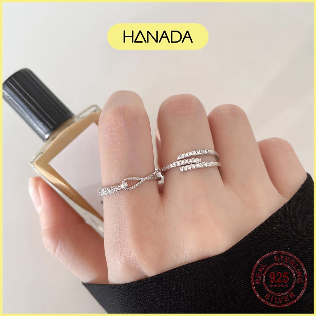 Nhẫn Bạc 925 Hanada Nhẫn Vô Cực Đính Đá Free Size Đeo Được Nhiều Ngón