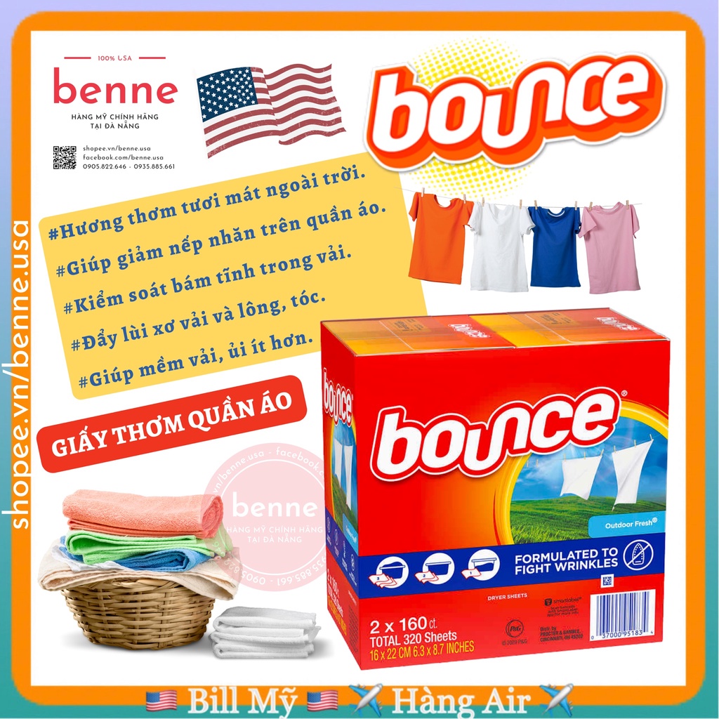 [🇺🇸Hàng Mỹ] Giấy thơm quần áo BOUNCE 160 tờ của Mỹ