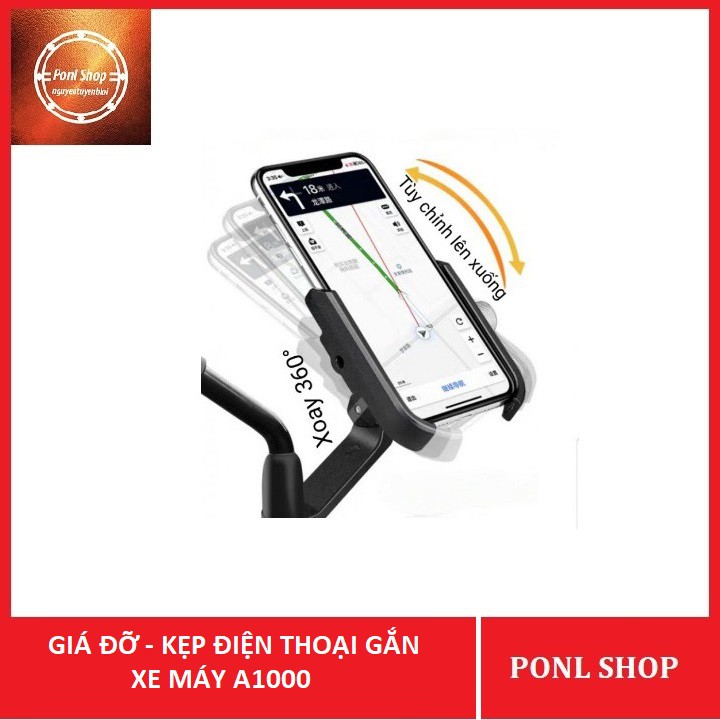 Giá đỡ điện thoại gắn xe máy chất liệu hợp kim A1000 (KẸP C2 MẪU MỚI)