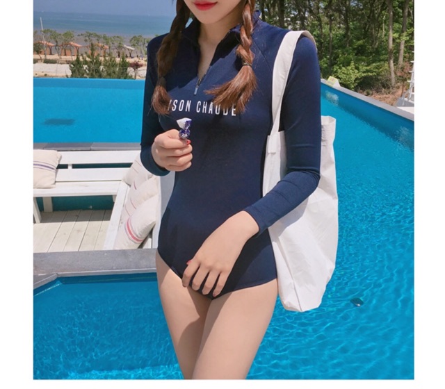 𝑹𝑬𝑼𝑺𝑺𝑰𝑬 𝑩𝑰𝑲𝑰𝑵𝑰 Đồ bơi liền một mảnh áo dài tay đen phong cách Hàn Quốc #rsbkn050