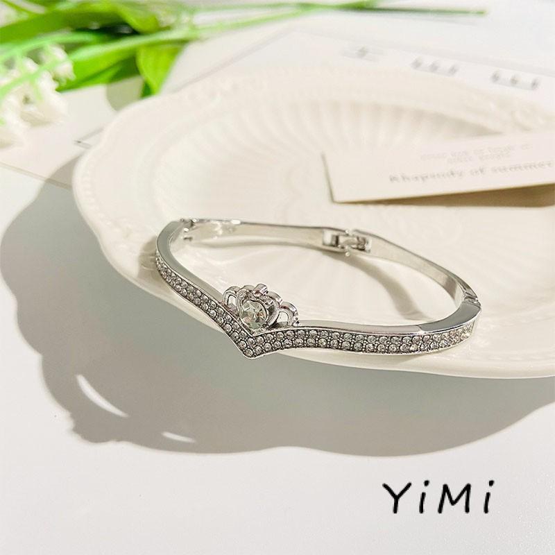 【Chất lượng sang trọng】Vòng Tay Đính Đá Kim Cương Hình Vương Miện Trái Tim Thời Trang Cho Nữ