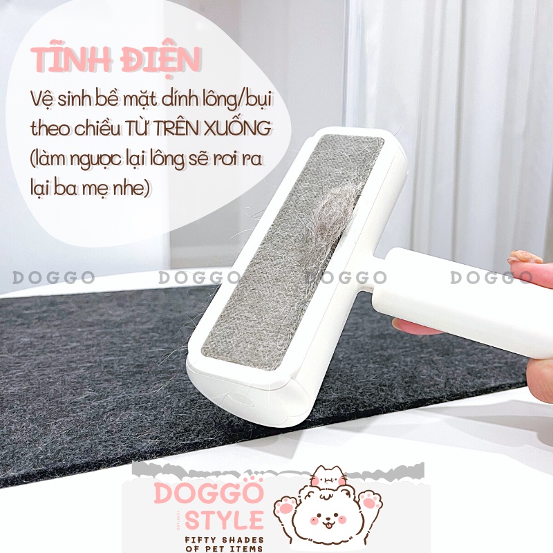 Cây Lăn Bụi Lông Chó Mèo 2 In 1 Kết Hợp Tĩnh Điện Và Băng Dính Làm Sạch Giường Nệm Sofa Áo Quần Doggo Style