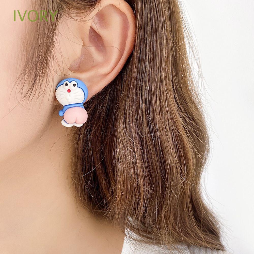 Bông tai hình mông hoạt hình Doremon Mickey bằng nhựa resin phong cách Hàn Quốc cho nữ
