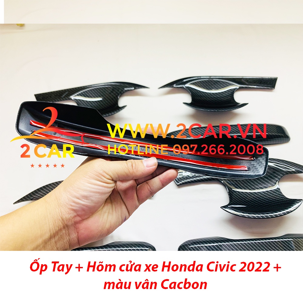 Ốp tay nắm, hõm cửa CARBON xe Honda Civic 2022 - 2023 màu vân cacbon cao cấp