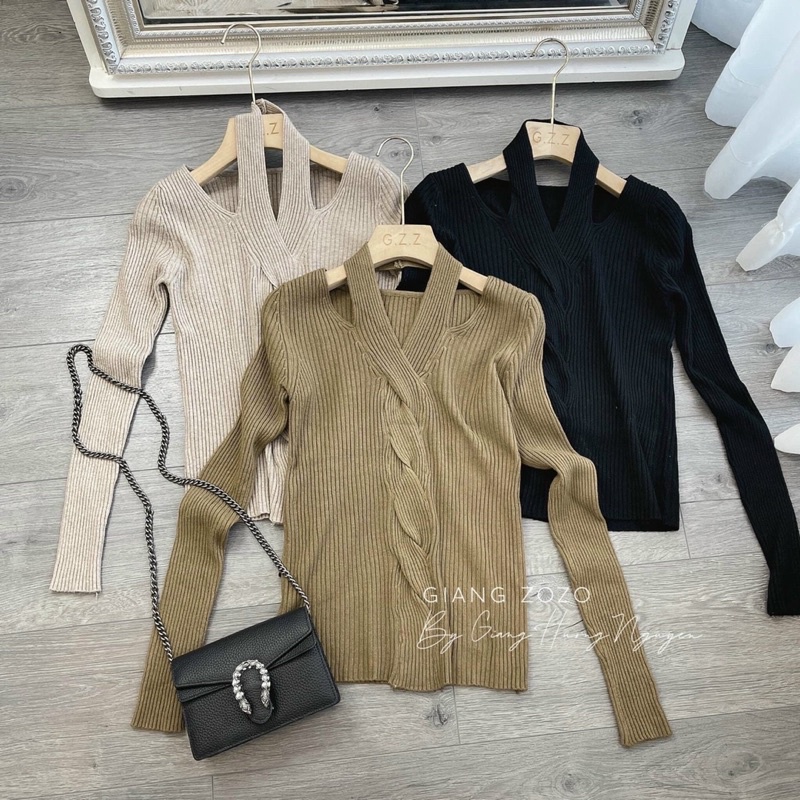 Áo len xoắn cổ choker quảng châu ms149