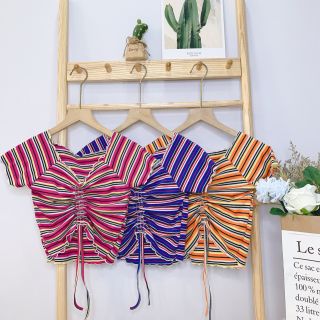 Áo kiểu sọc dây rút