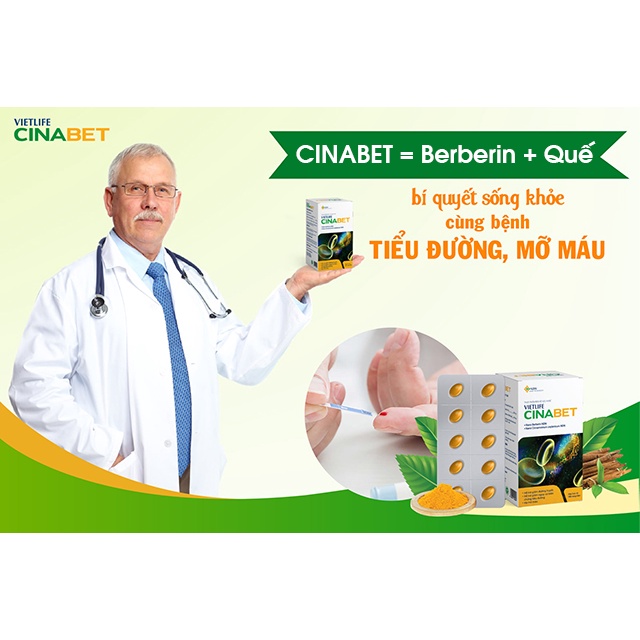 VIETLIFE CINABET – Hỗ trợ cải thiện tiểu đường, ổn định đường huyết, ngăn biến chứng tiểu đường (hộp 30 viên nang)